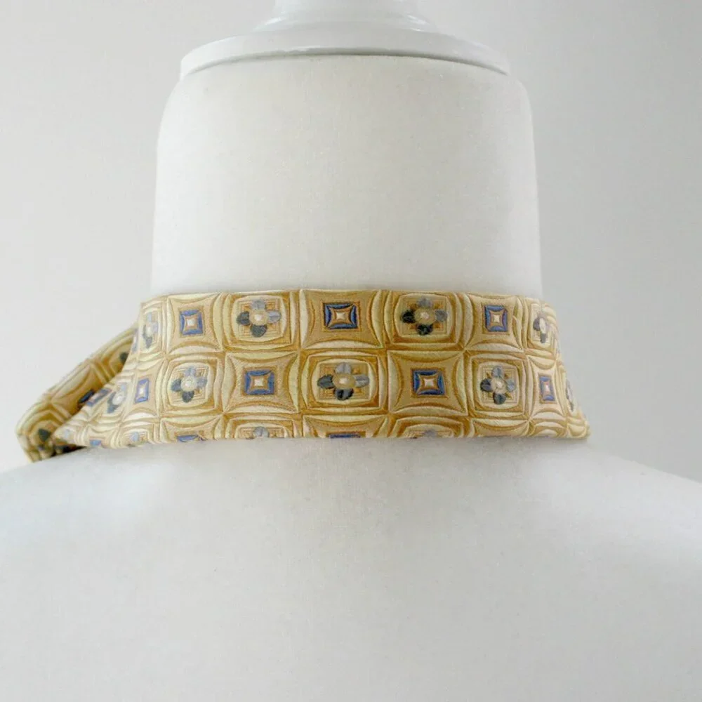 Ogsplosh Women's Ascot Scarf Yellow And Blue Geometric Print